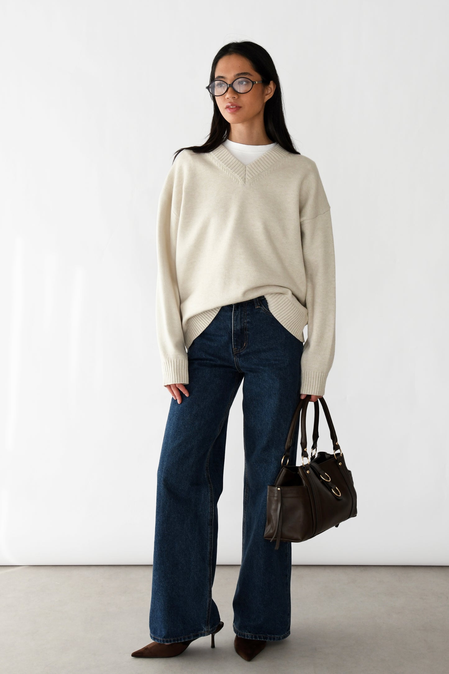 V-neck knit sweater
