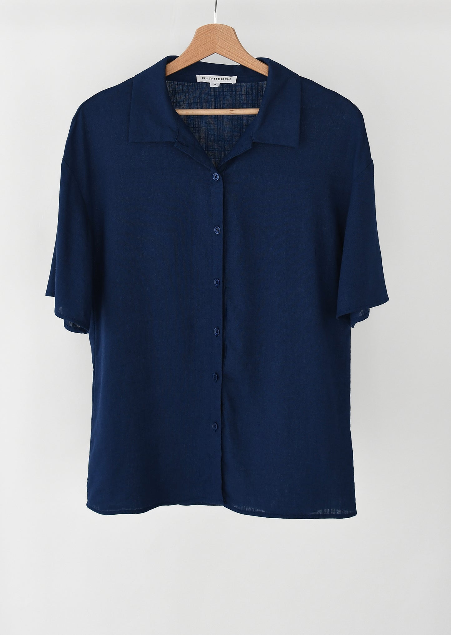 Navy blue short sleeve linen shirt
