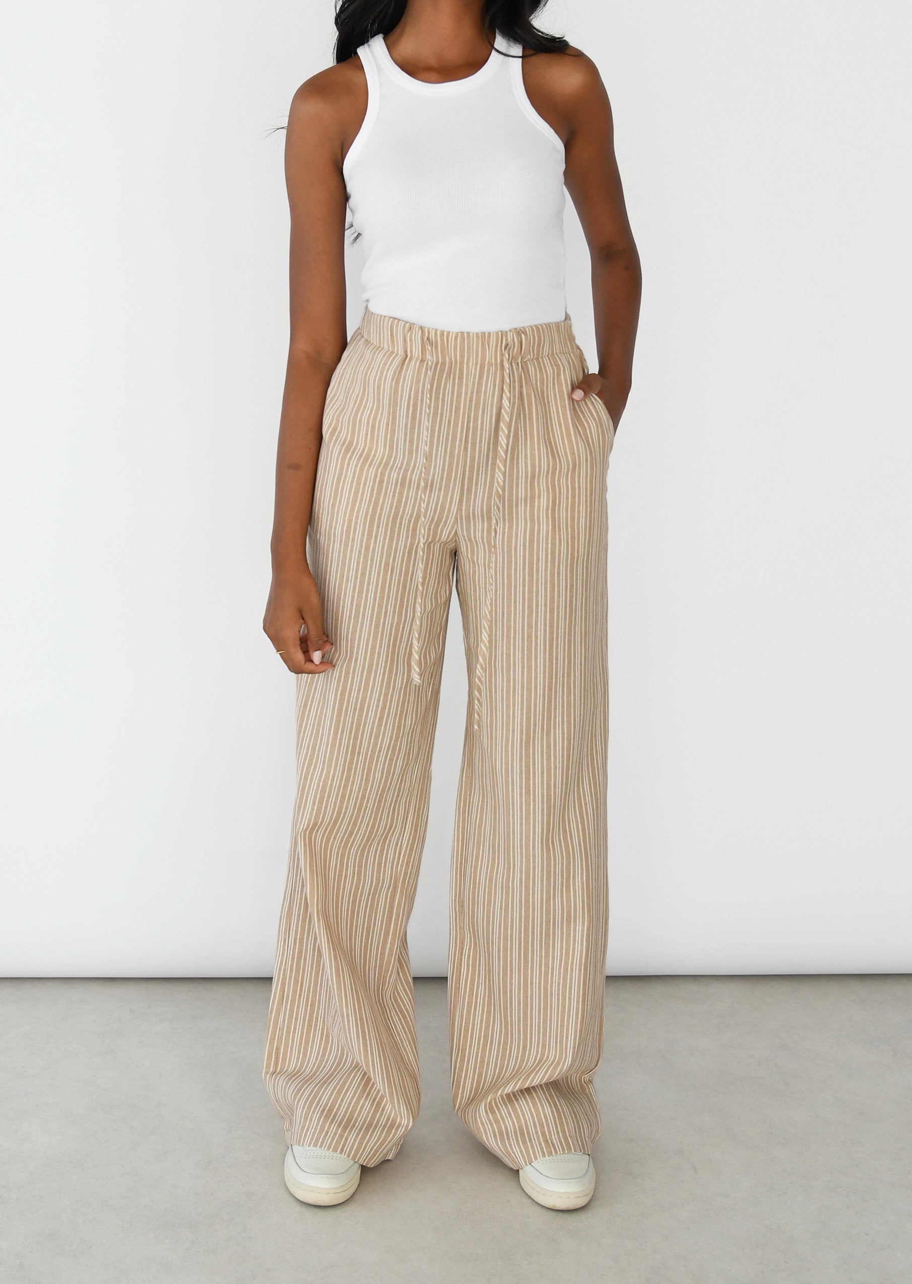 Pantalon large rayé avec cordon – - Main Image