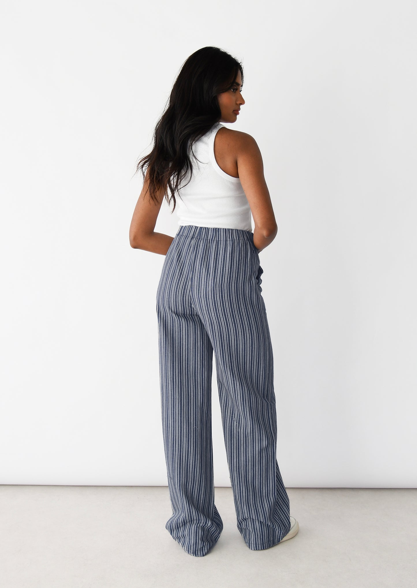 Pantalon large rayé avec cordon
