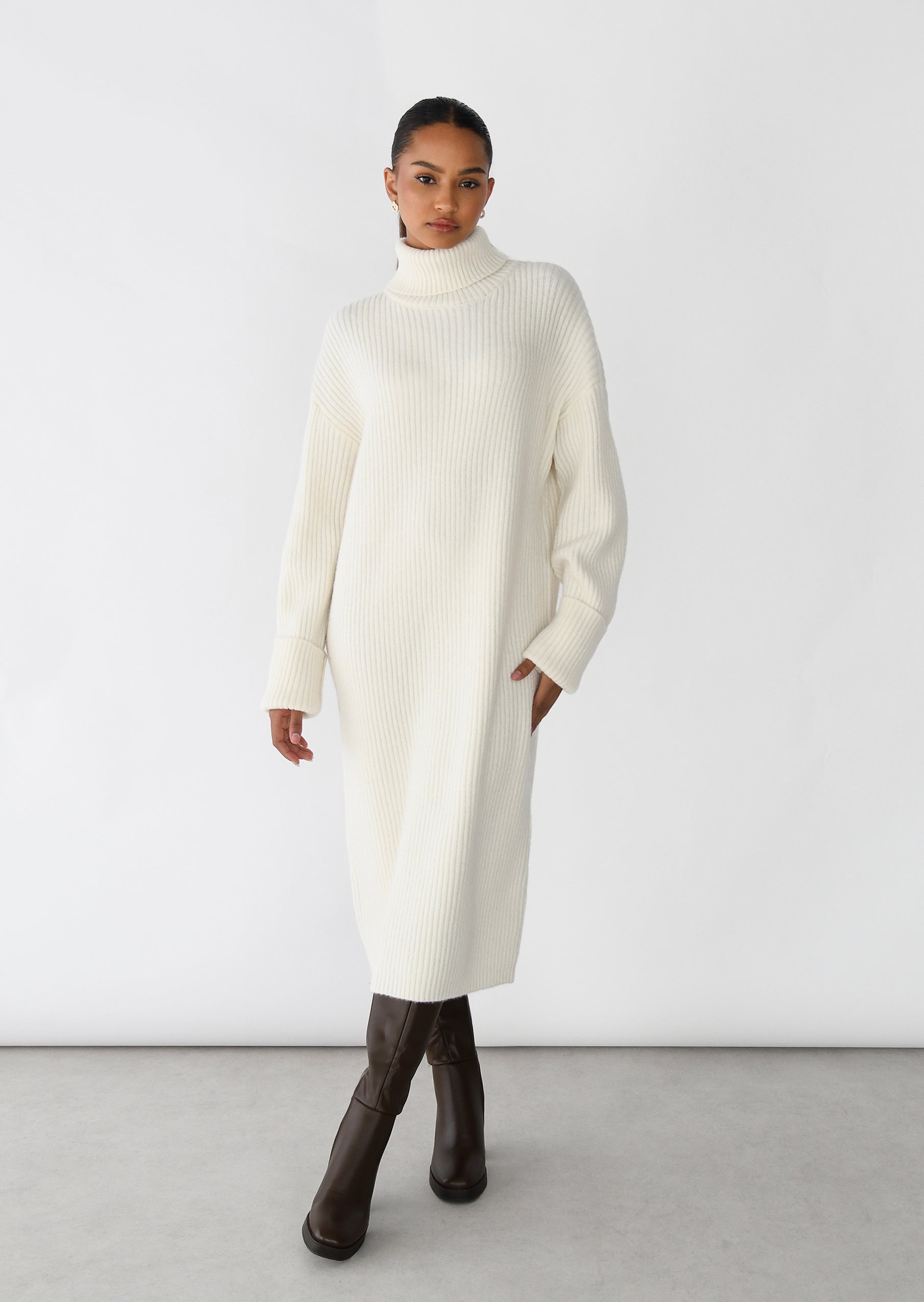 Rib knit turtleneck dress