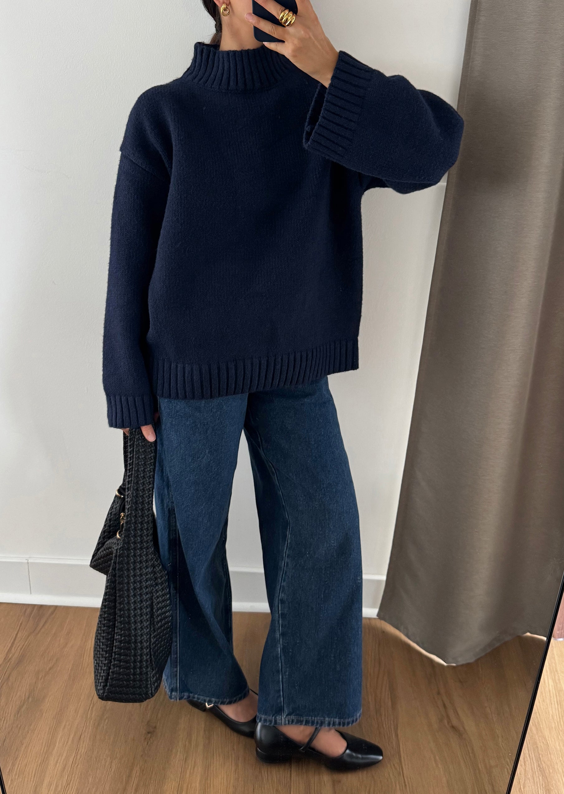 High neck knit sweater