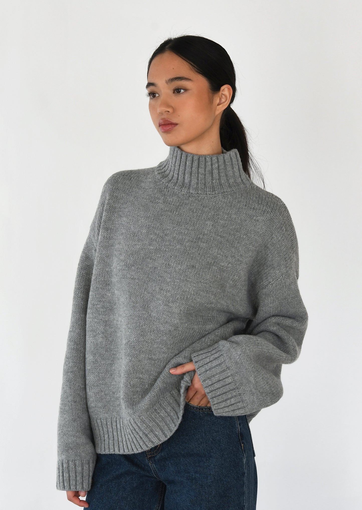 High neck knit sweater