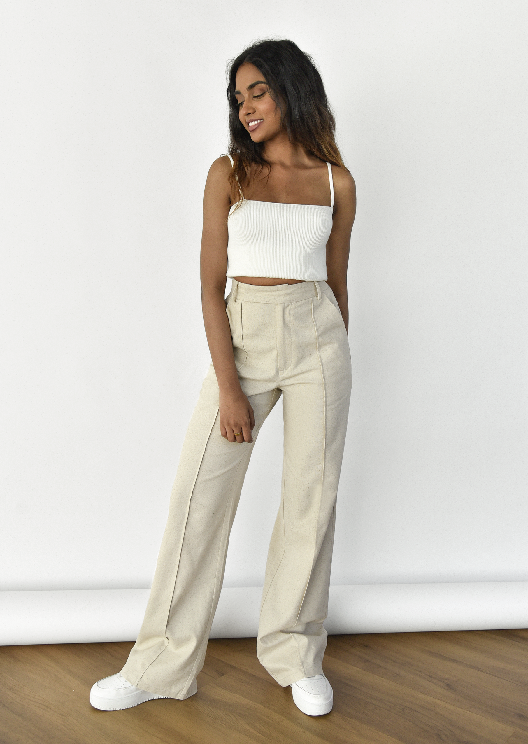 Womens cream sales linen trousers