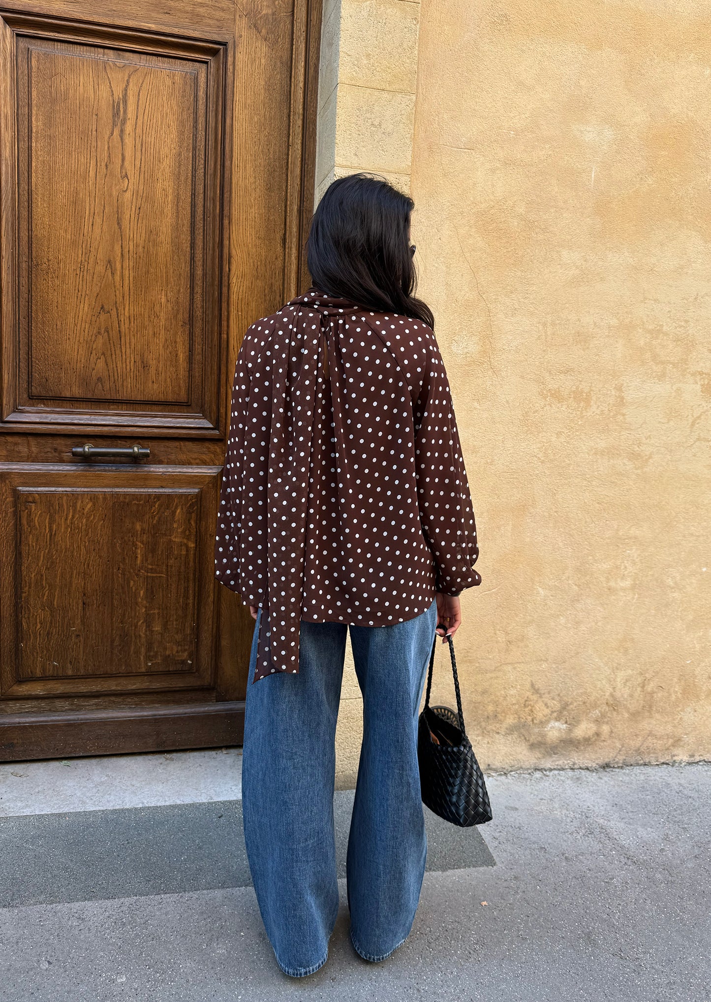 Scarf blouse in polka-dot