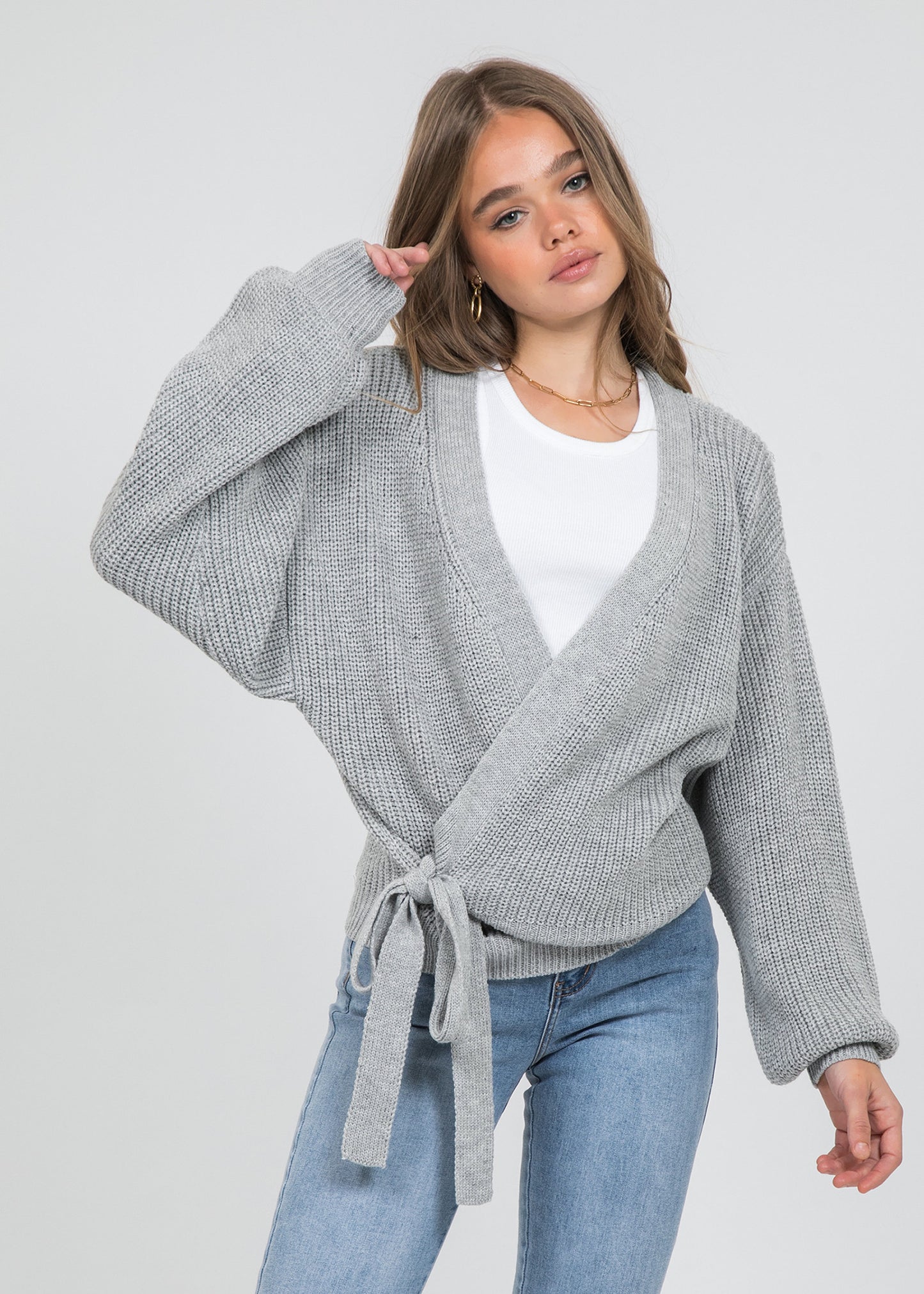 Cárdigan lazo cruzado gris