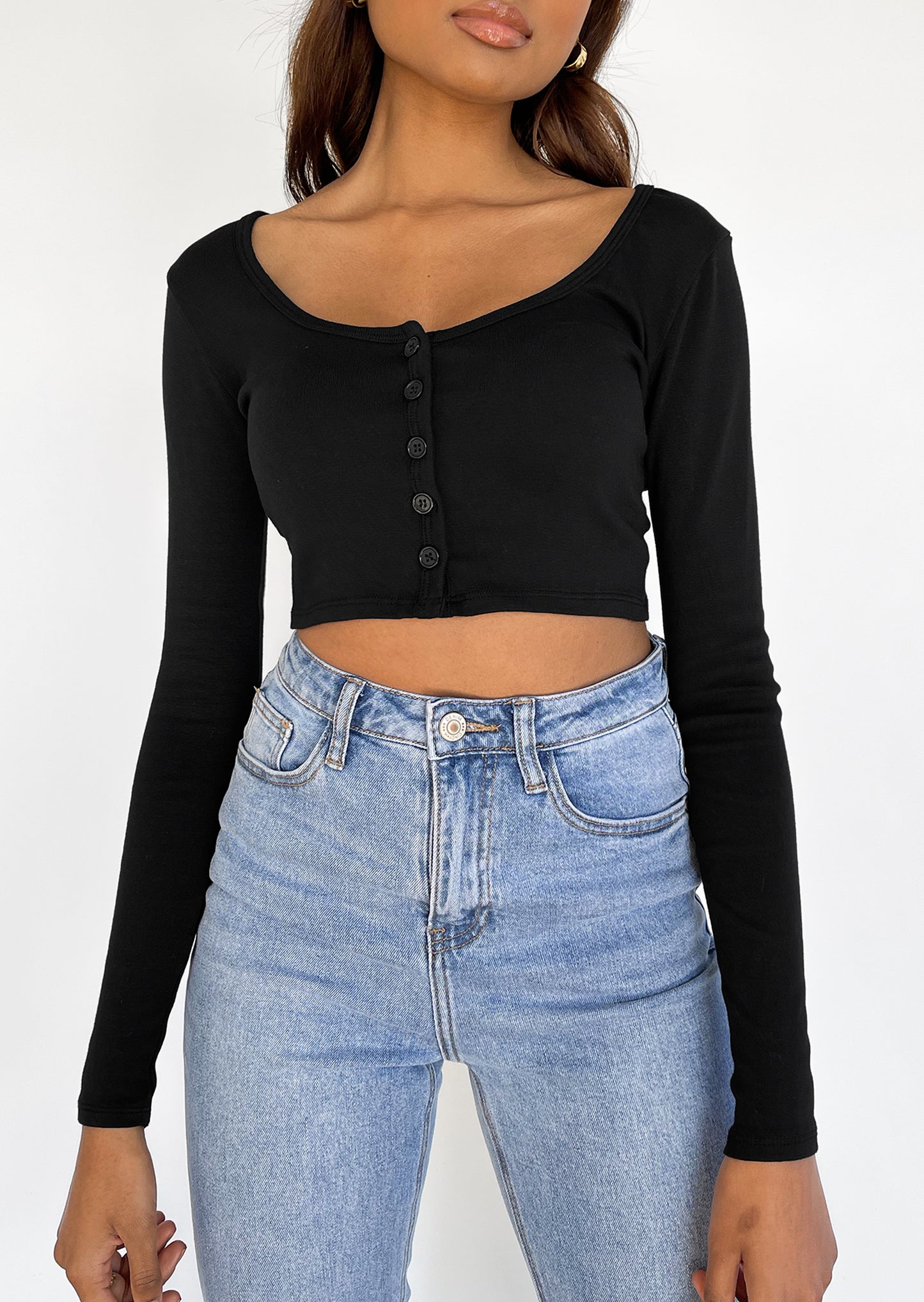 Crop button down cardigan in black