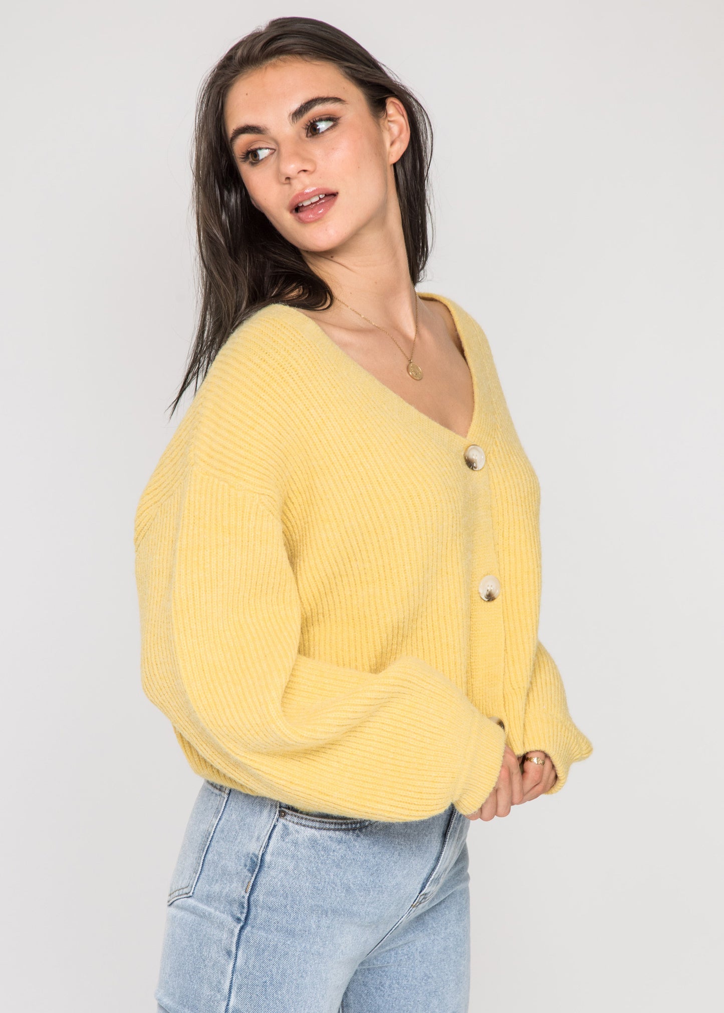 Chunky knit cardigan in yellow