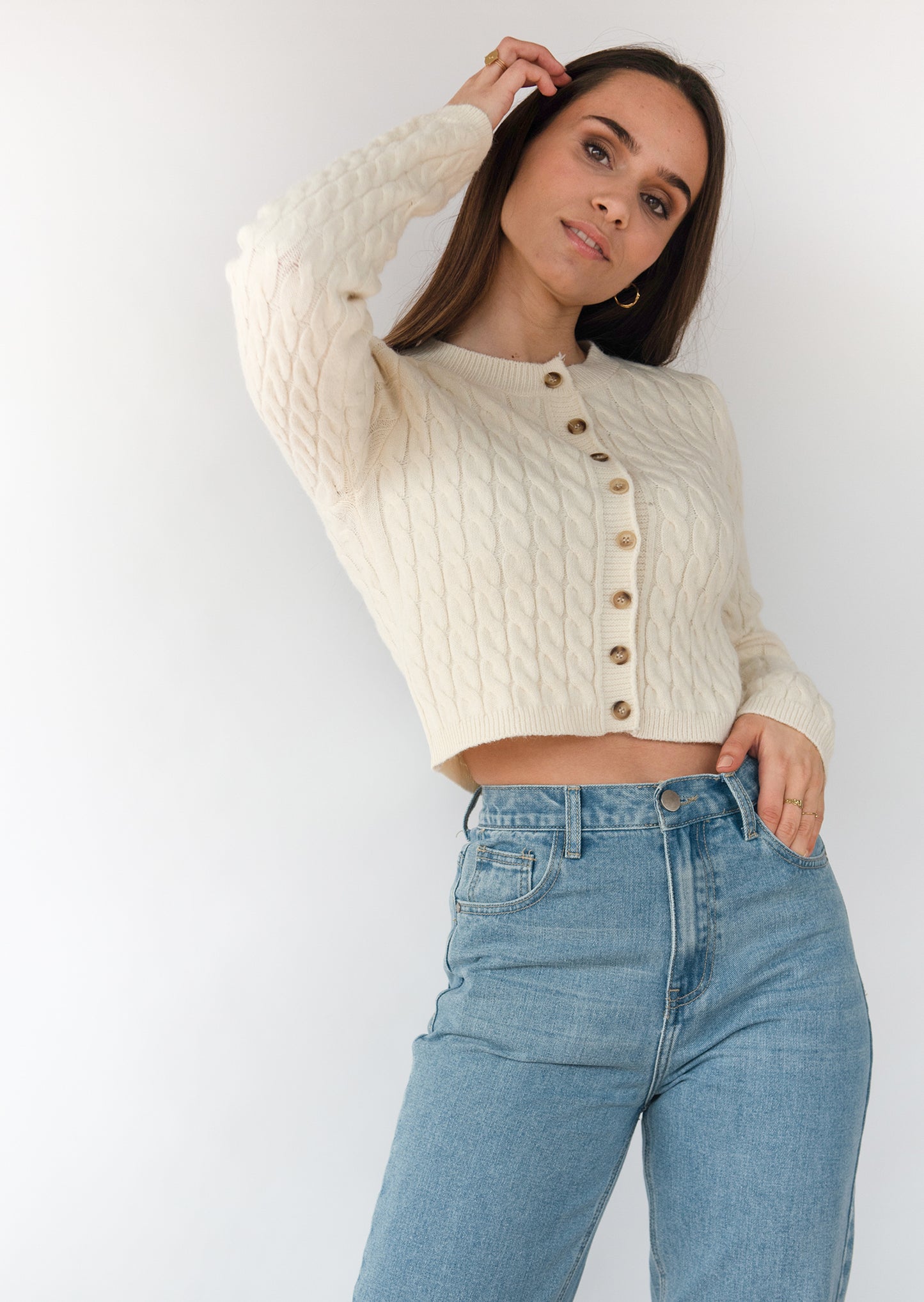 Cárdigan de punto de ochos - beis