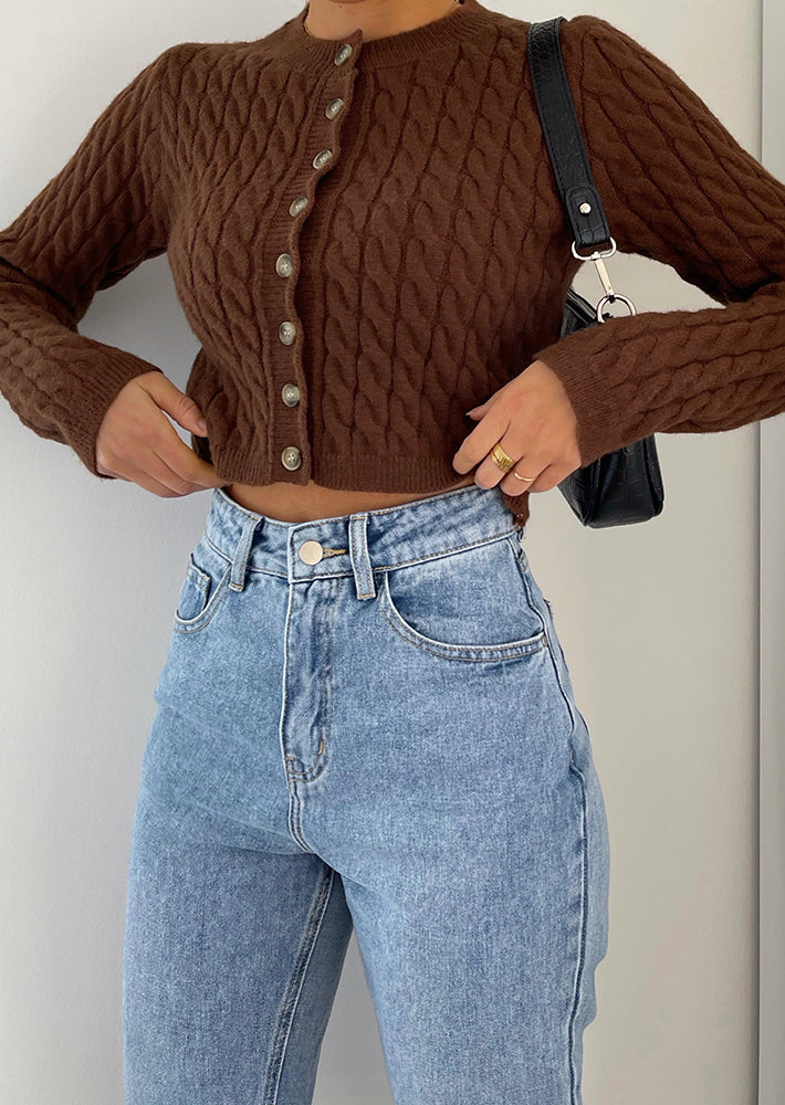 Cárdigan de punto de ochos - marrón