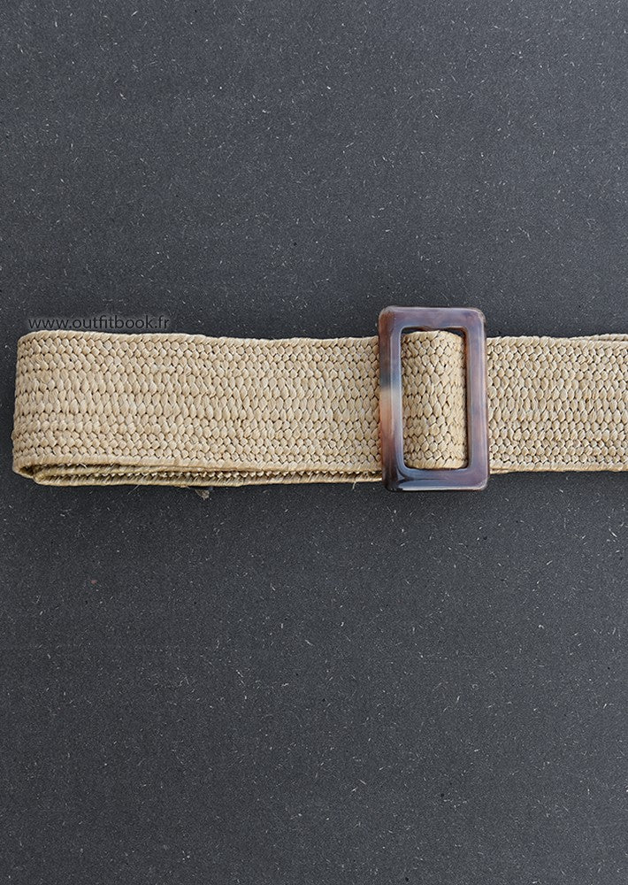 Taupe braided belt with tortoiseshell effect buckle