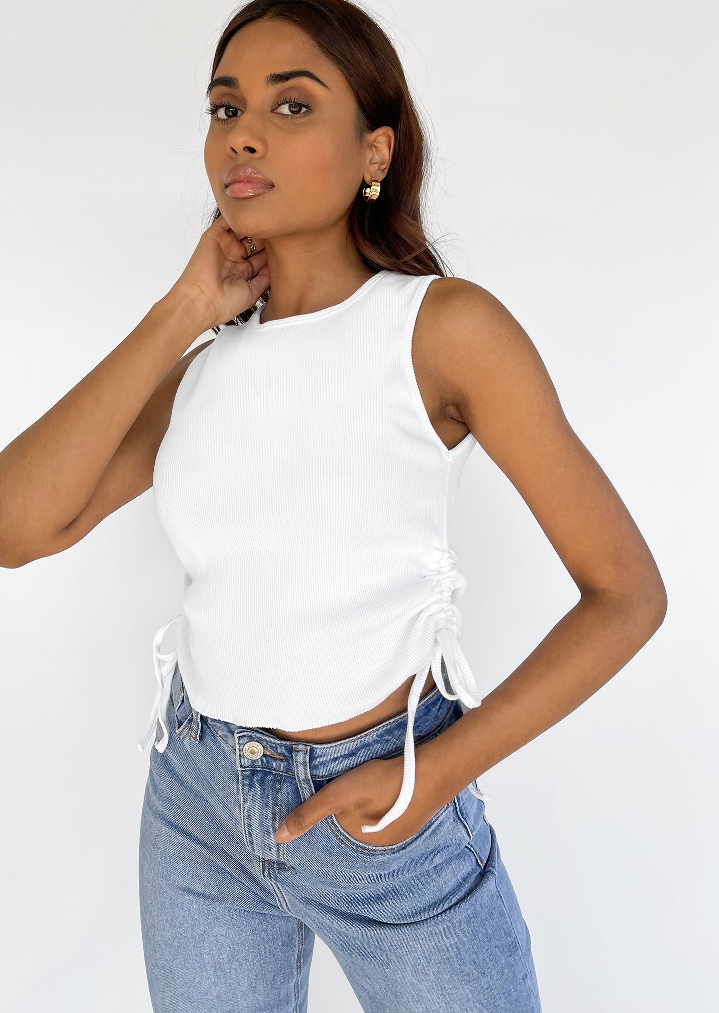 Débardeur froncé sur les côtés blanc