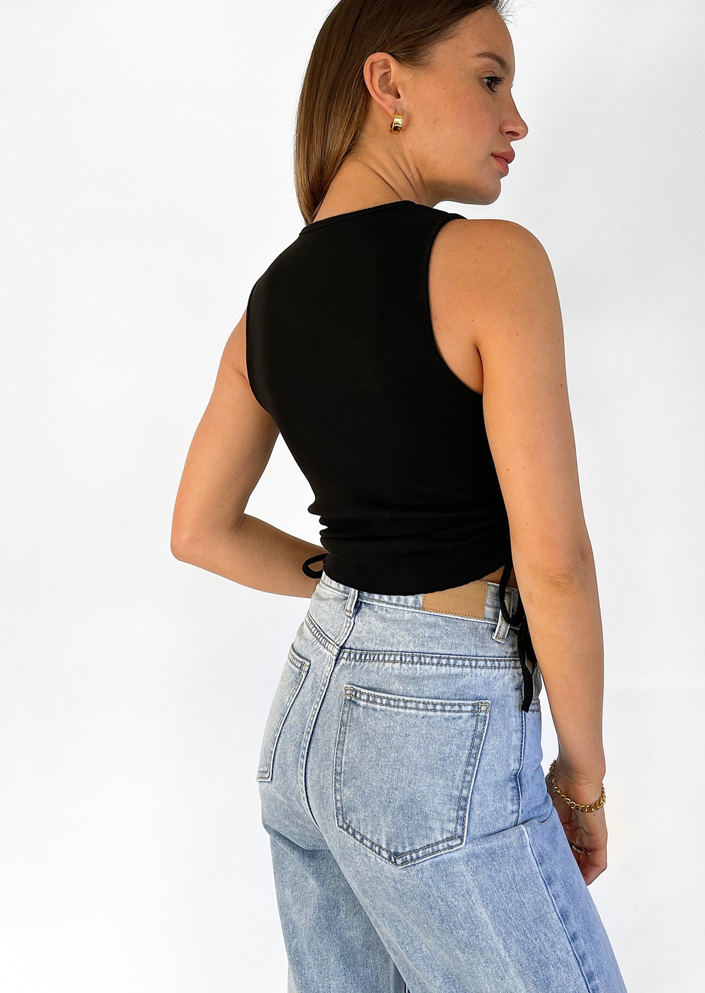 Ruched side vest top in black