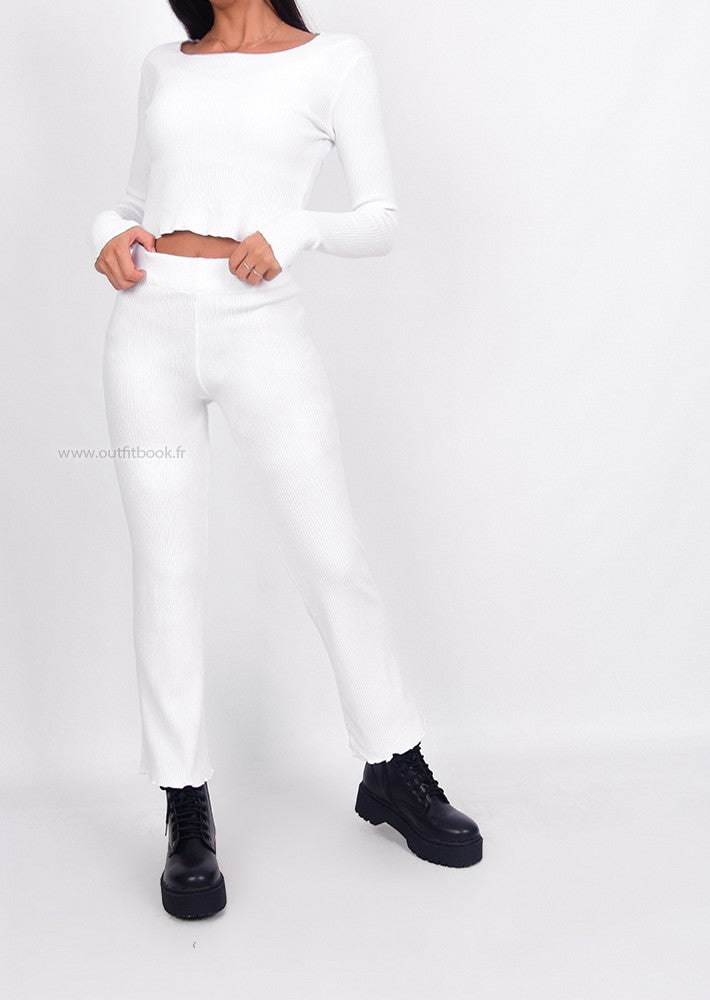 Lounge ribbed co-ord set in white