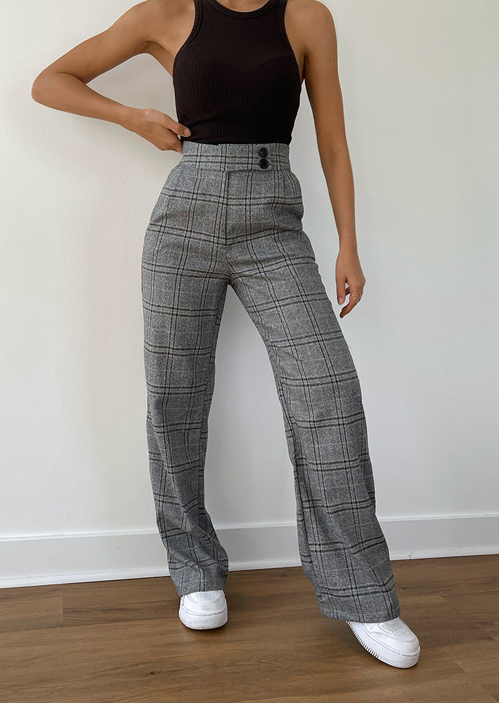 Wide leg trouser in grey check