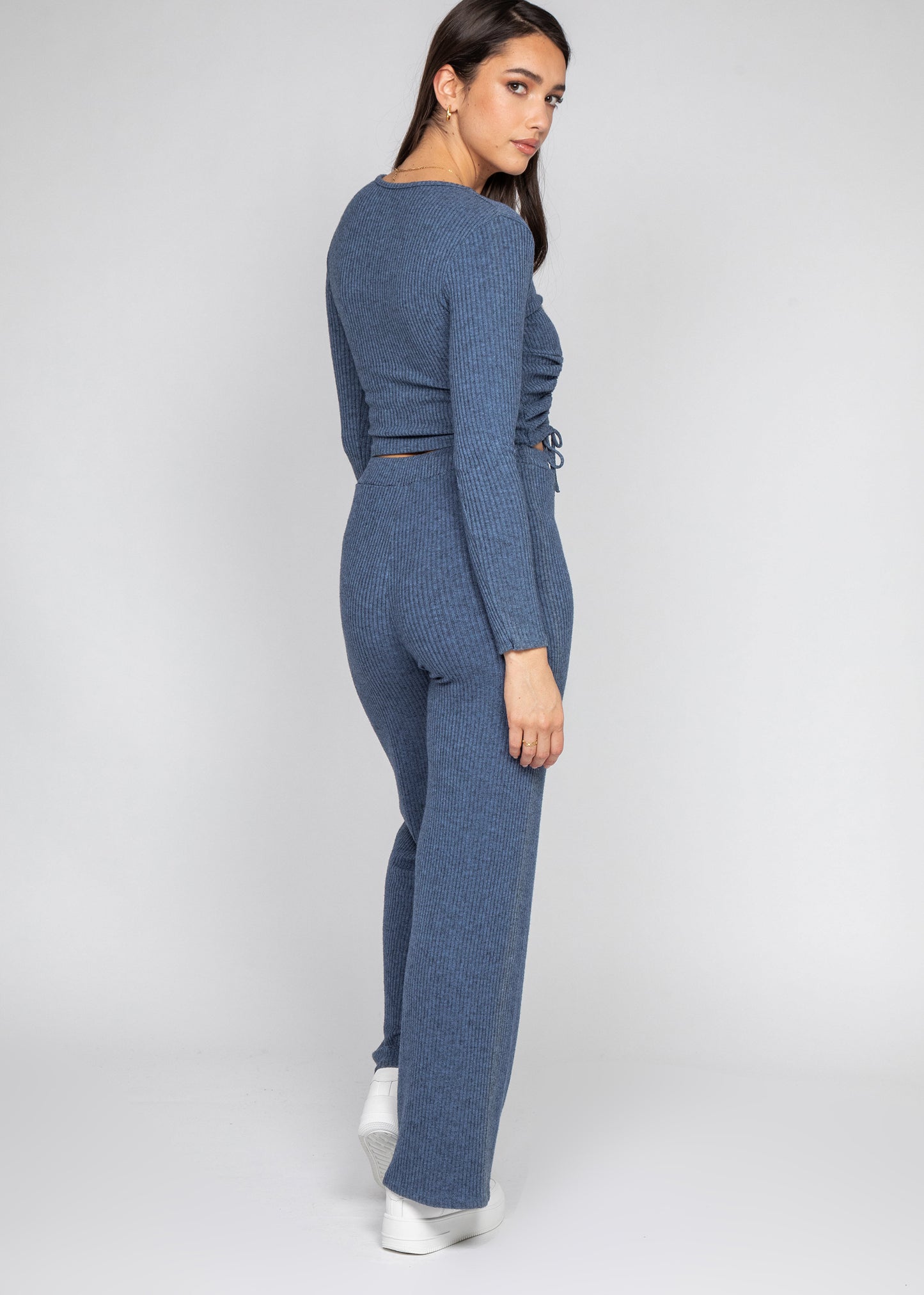 Pantalon large côtelé bleu