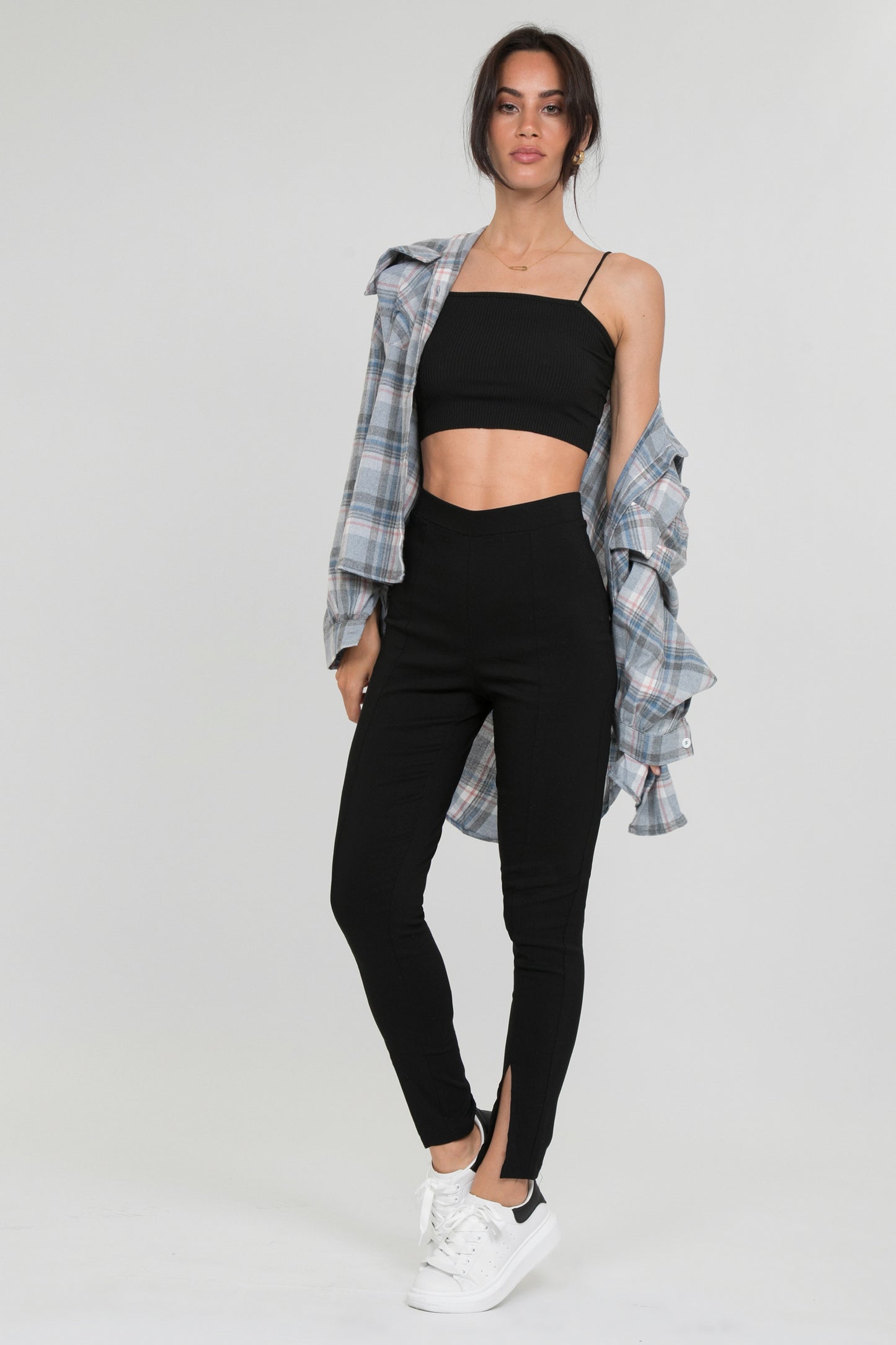 Split front trousers in black