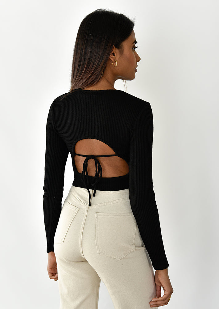 Jersey con espalda abierta y detalle anudado negro