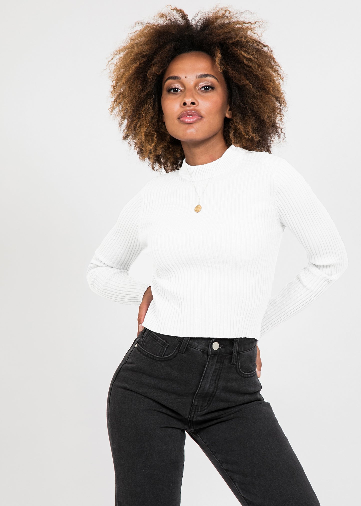 Jersey punto canalé cuello redondo blanco