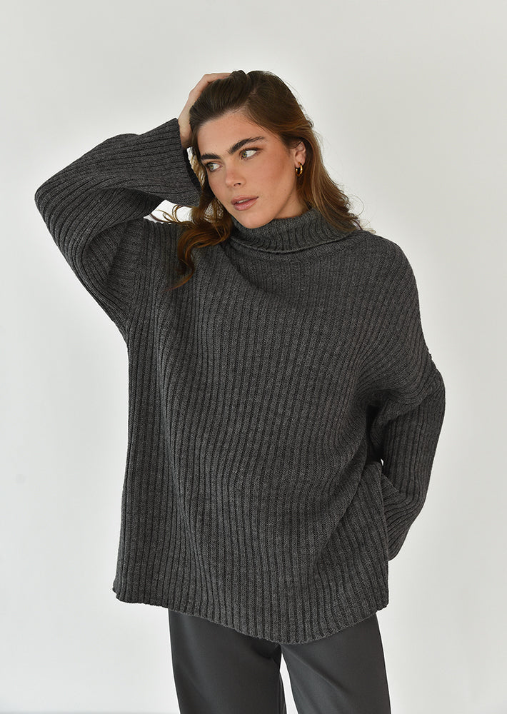Pull col roulé gris