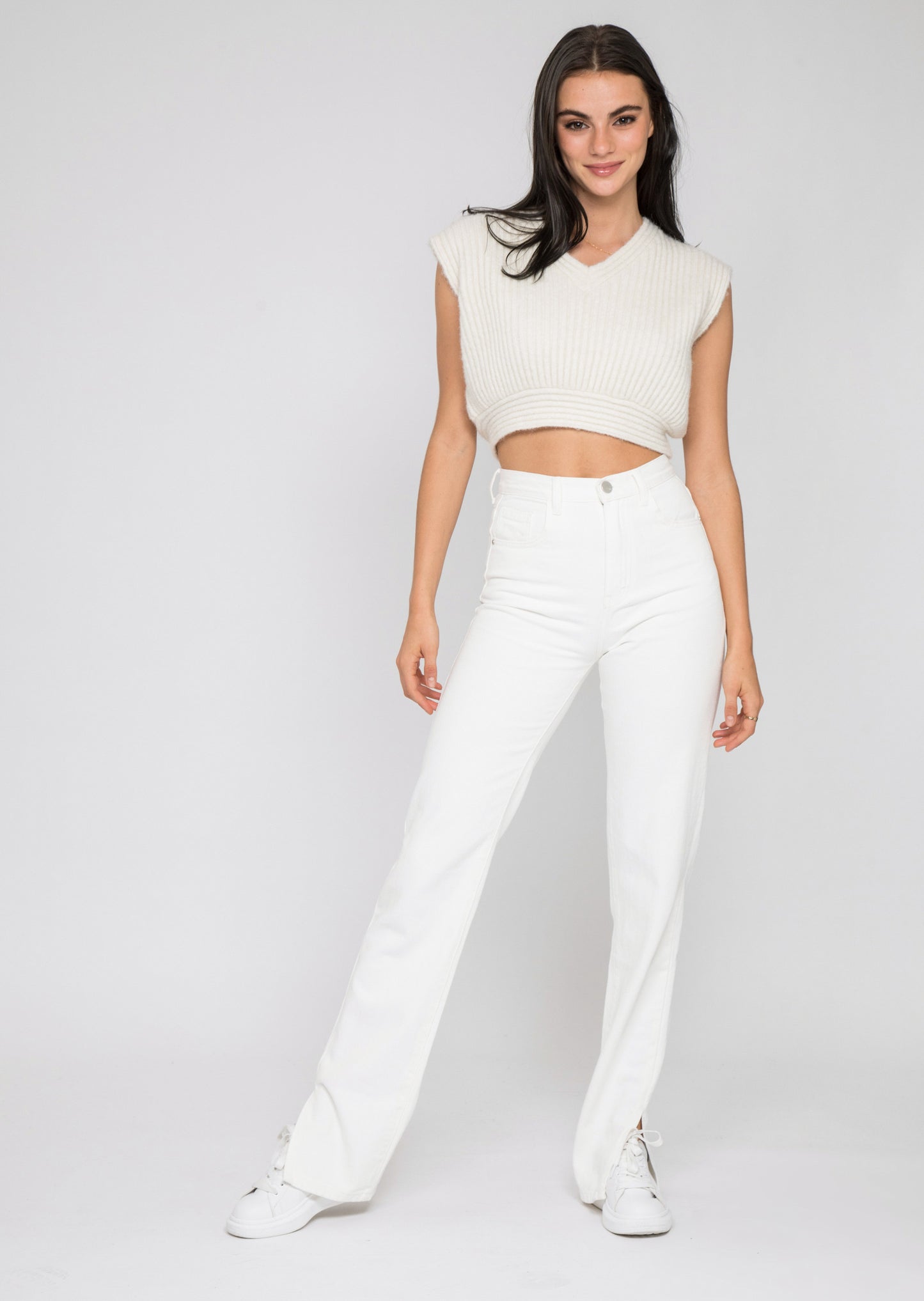 Pull sans manche en maille côtélée