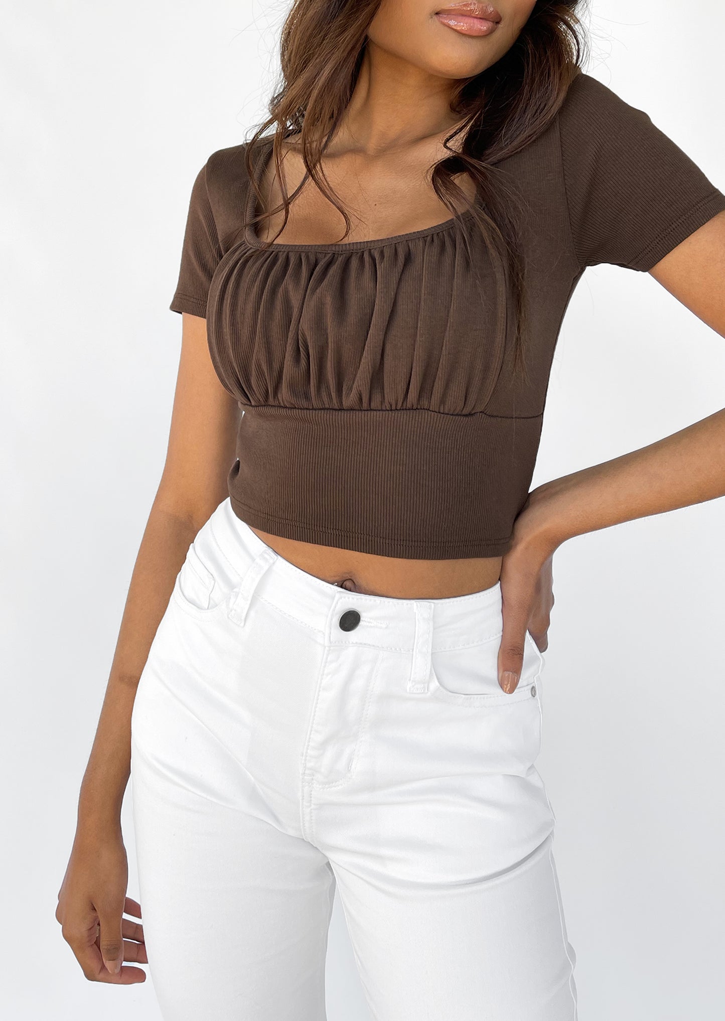 Ruched t-shirt in brown