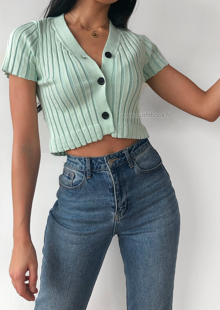 Top court boutonné vert pastel