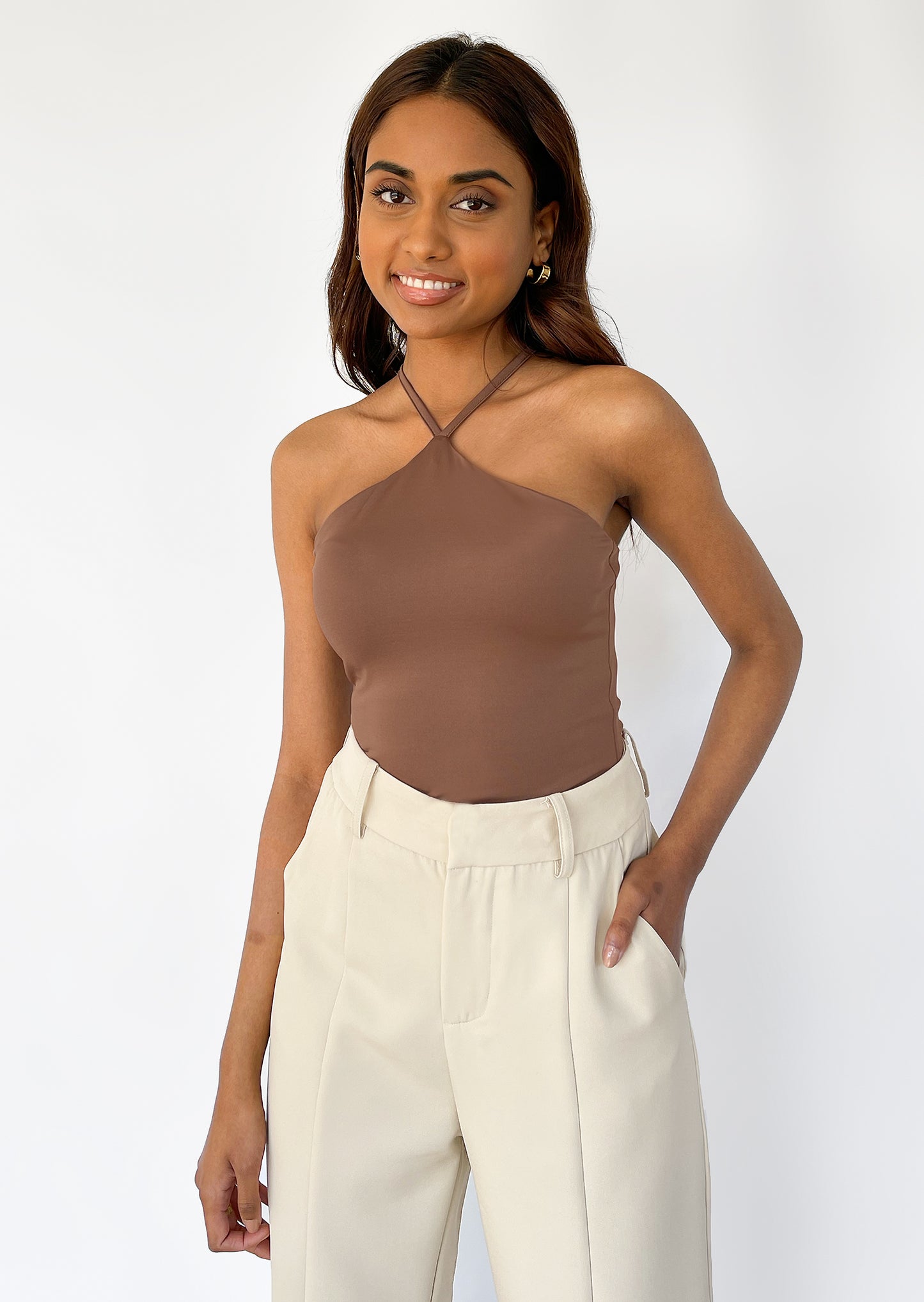 Top marron croisé devant