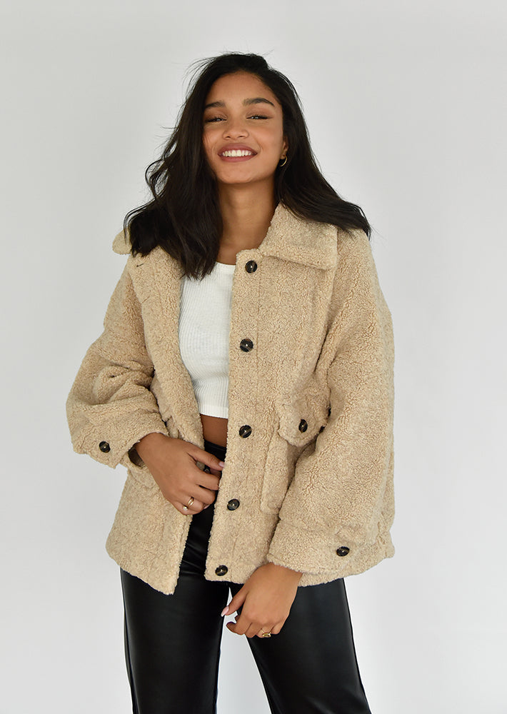Oversize teddy borg jacket in beige