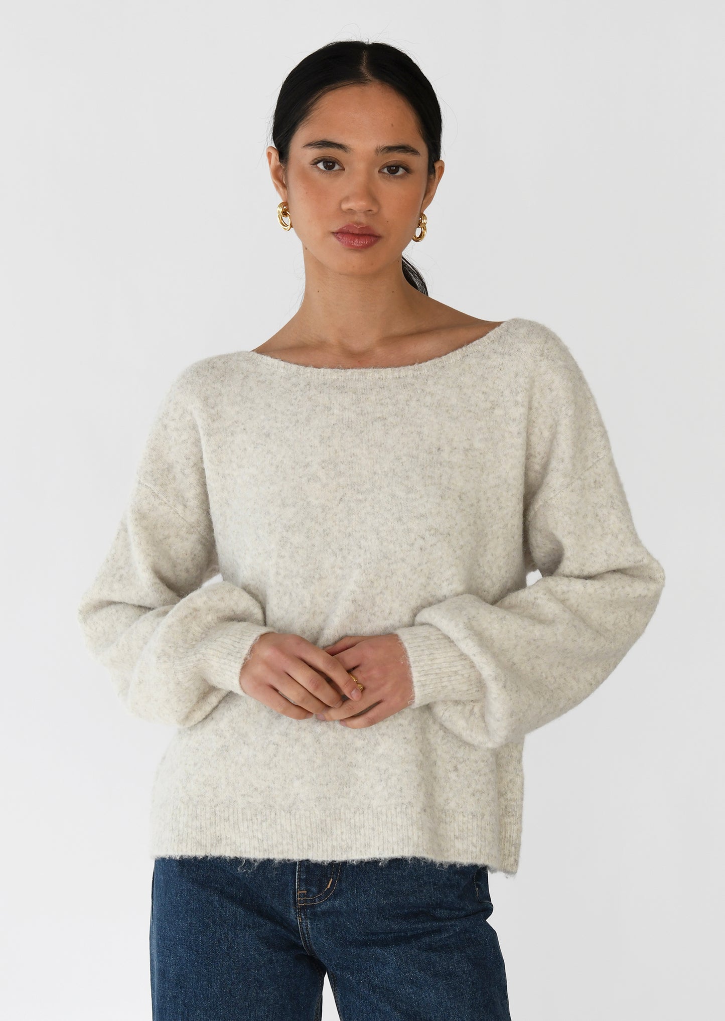 Boat-neck knitted sweater
