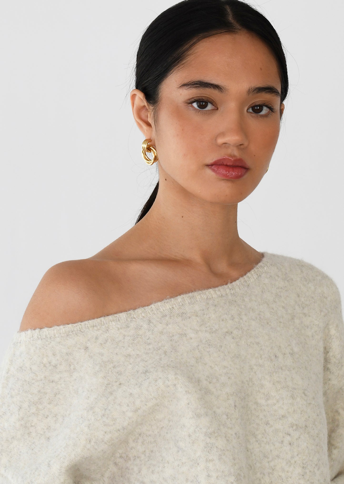 Boat-neck knitted sweater