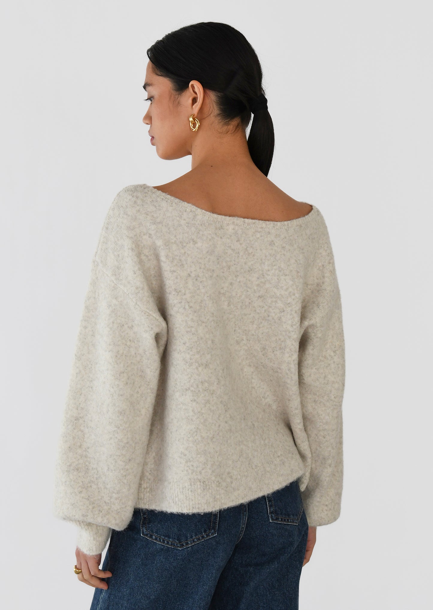 Boat-neck knitted sweater