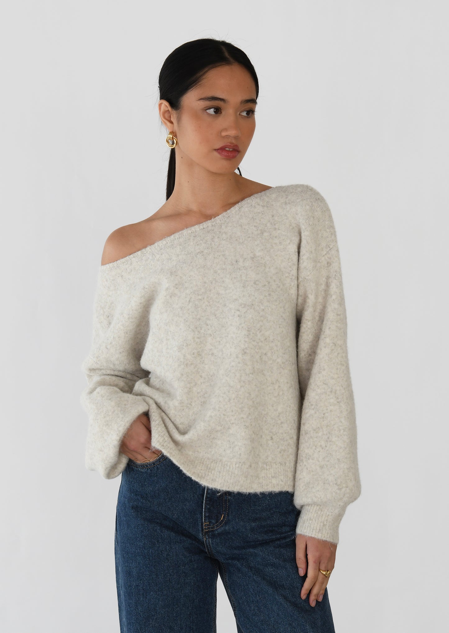Boat-neck knitted sweater