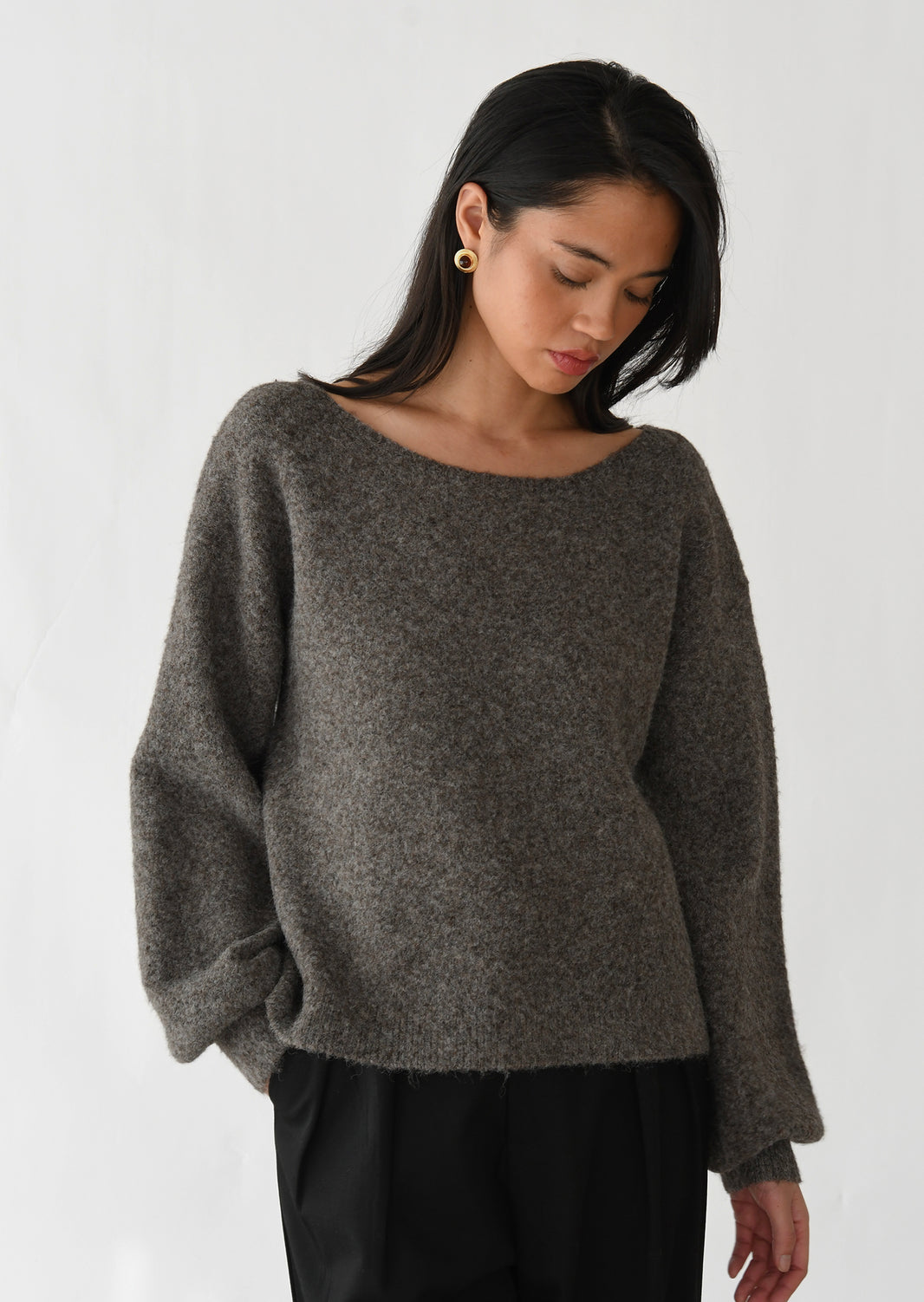 Boat-neck knitted sweater