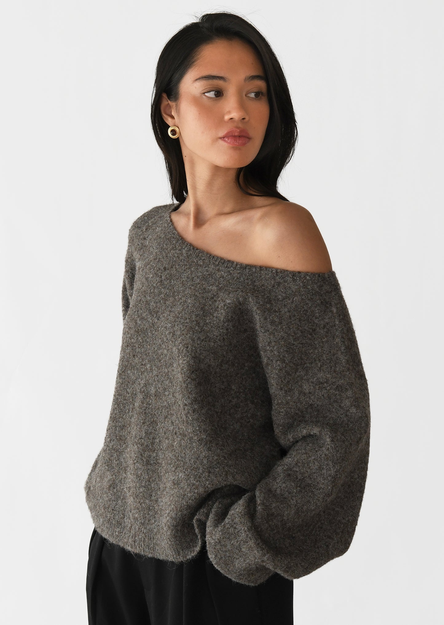 Boat-neck knitted sweater