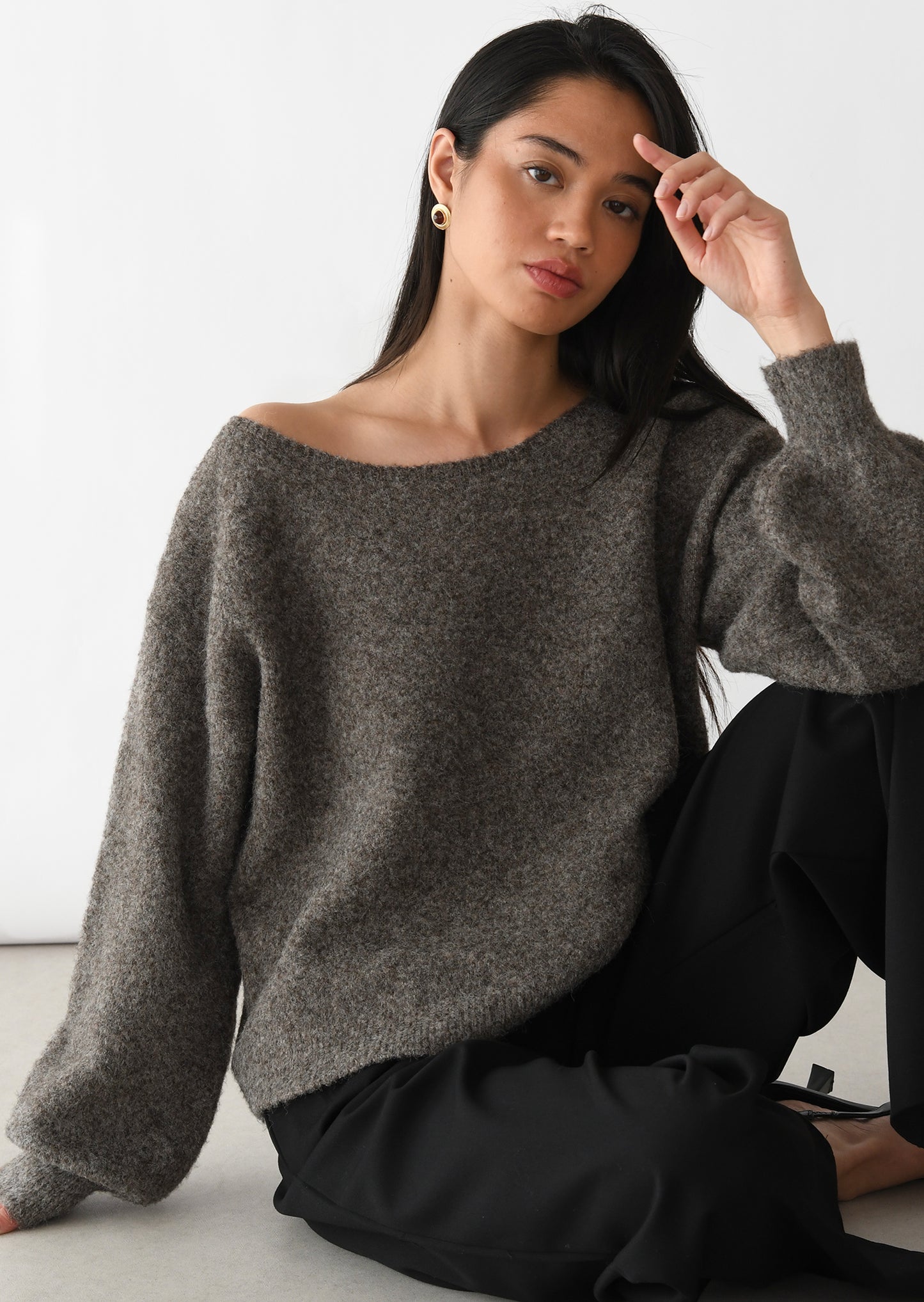 Boat-neck knitted sweater