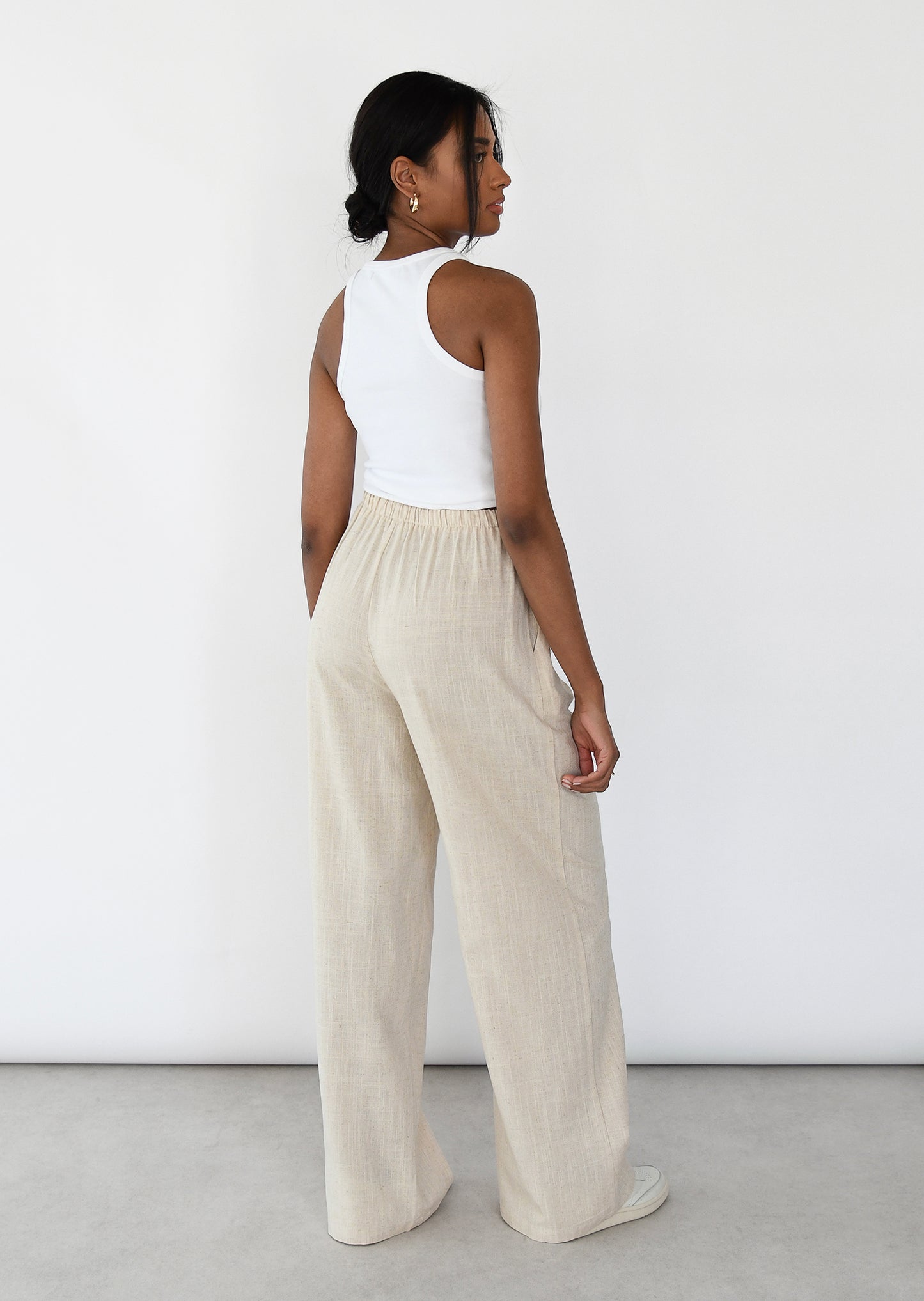 Linen wide-leg drawstring trousers