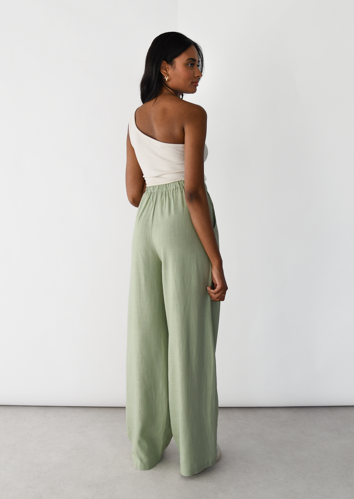 Linen wide-leg drawstring trousers