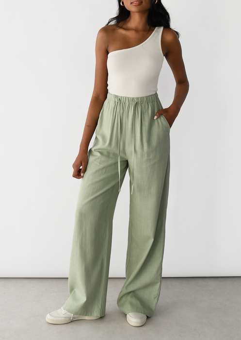 Linen-blend pull-on trousers - Light beige - Ladies | H&M HK
