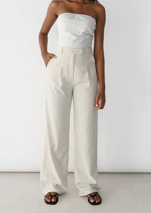 WEEKDAY Uno Loose Linen Suit Trouser in White | Endource