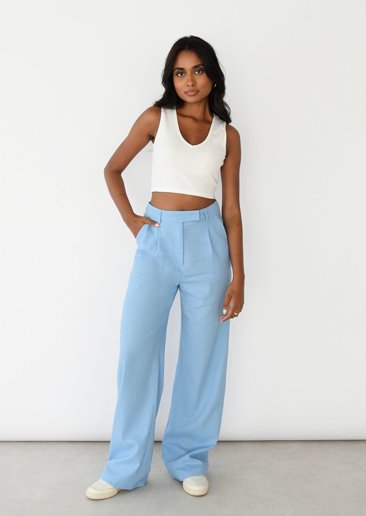 Pantalon Lin Femme Jambes Larges Taille Haute – Mélange Coton Lin Respirant – Poches – Look Bureau & Décontracté