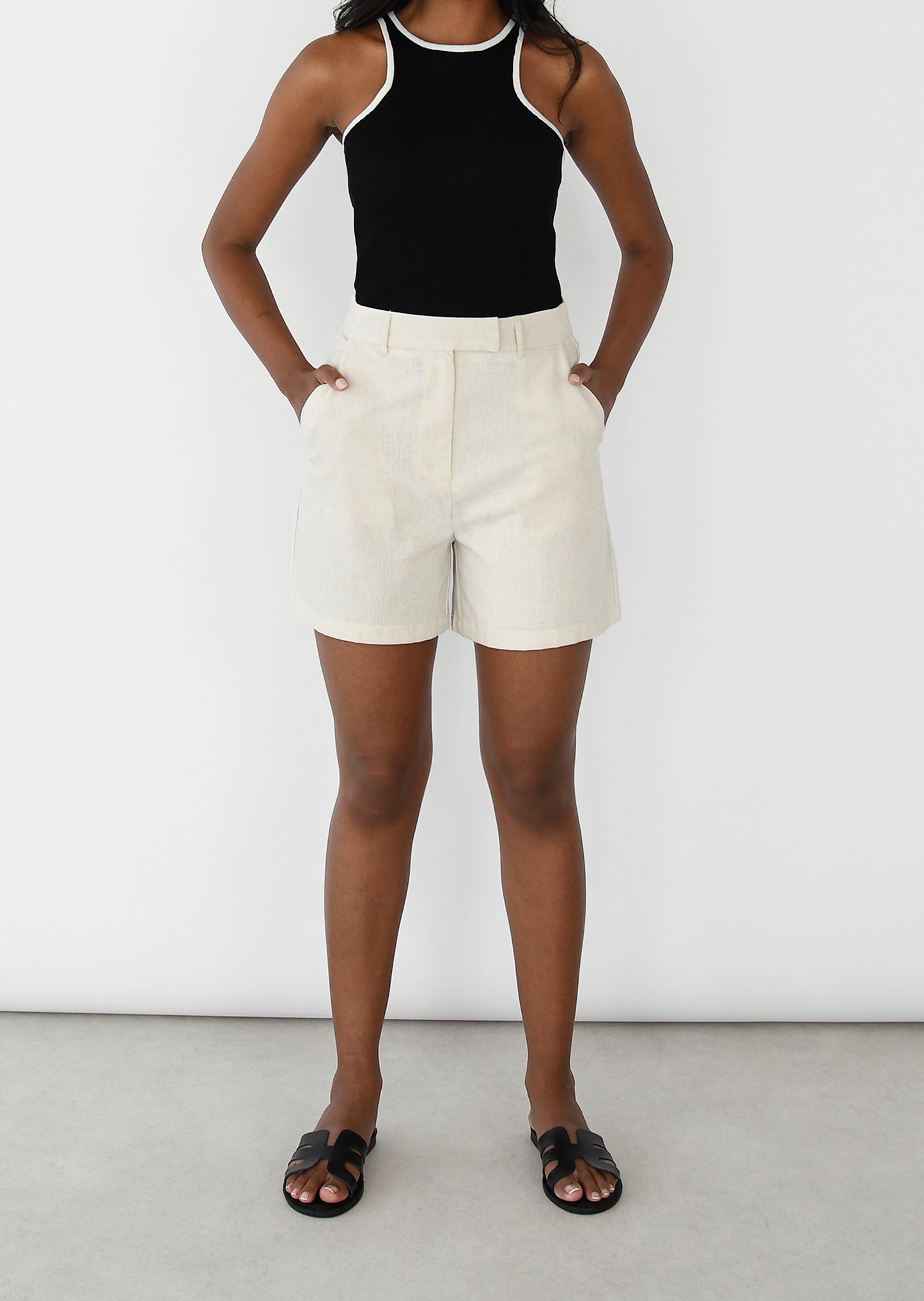 Linen blend tailored shorts