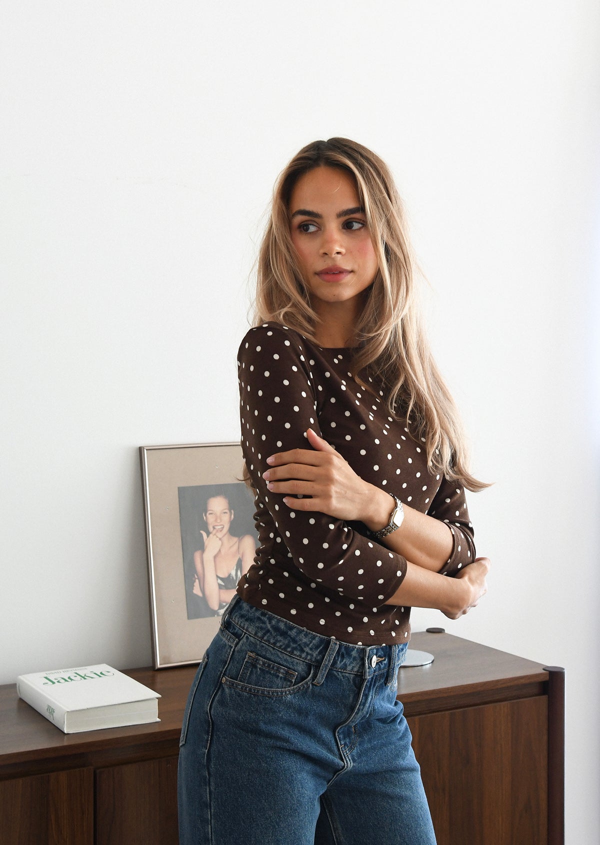 Polka-dot Boat-neck top