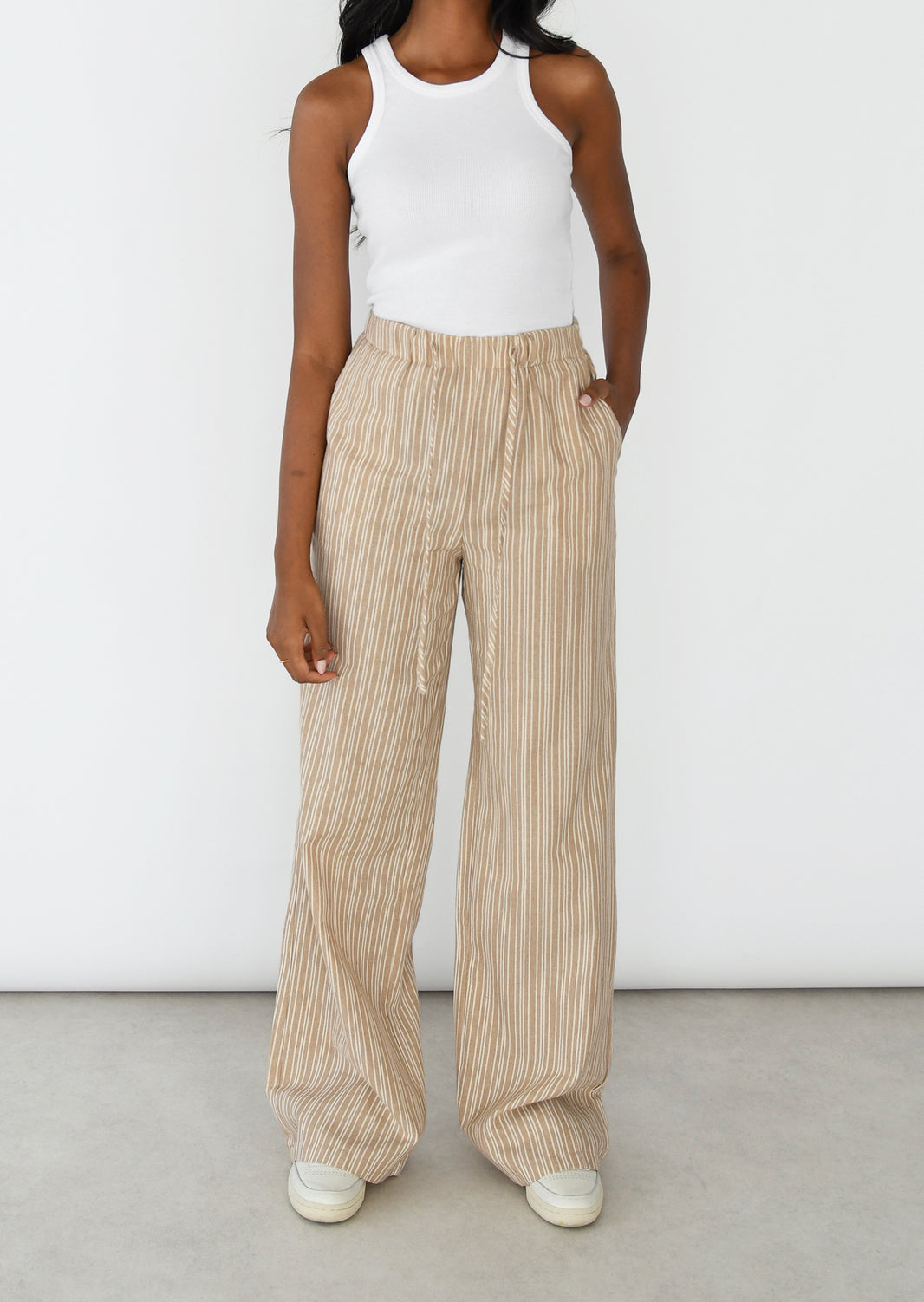 Cotton striped drawstring trousers