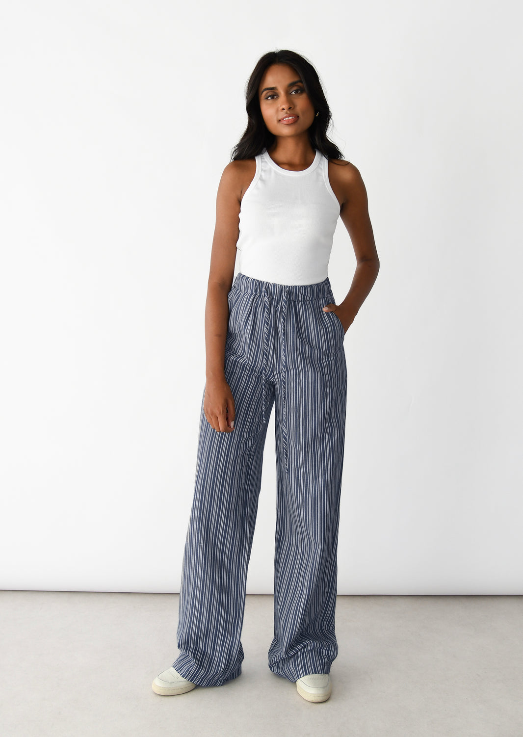 Cotton striped drawstring trousers