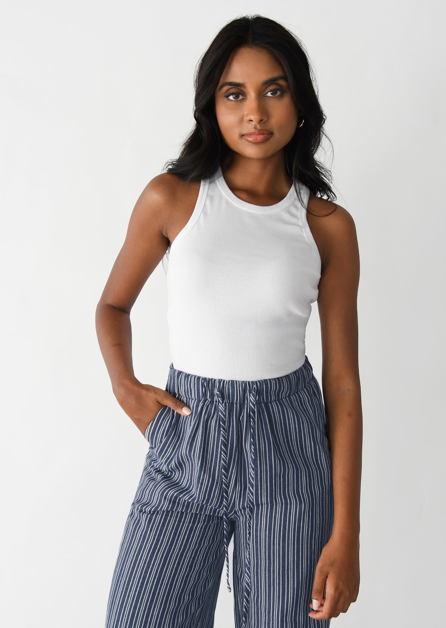 Cotton striped drawstring trousers