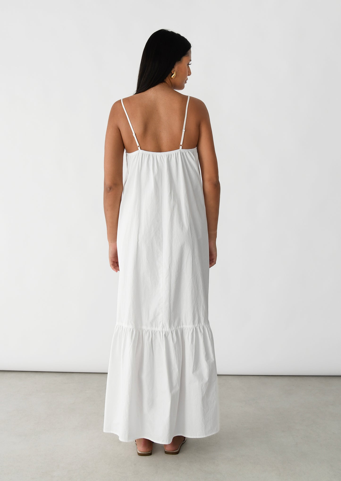 Robe longue en coton à volant