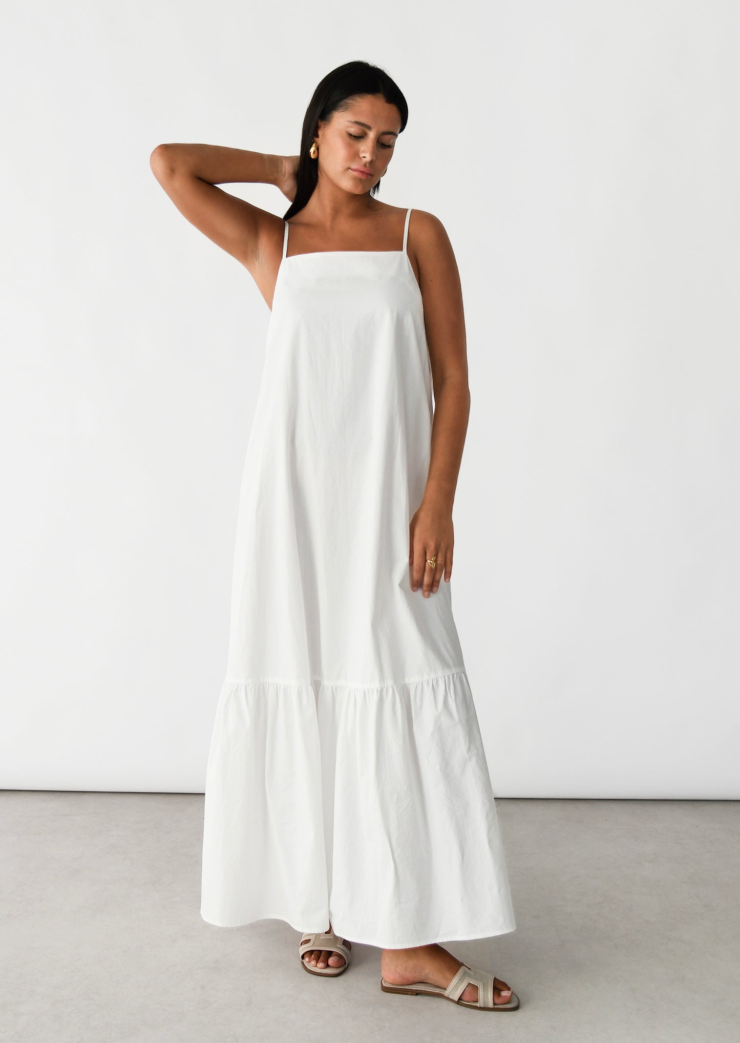 Robe longue en coton à volant