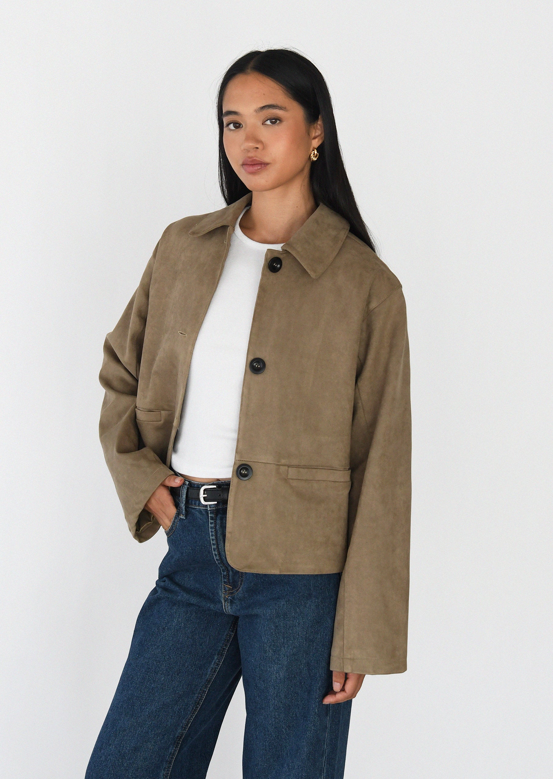 Faux suede jacket – Outfitbook.fr