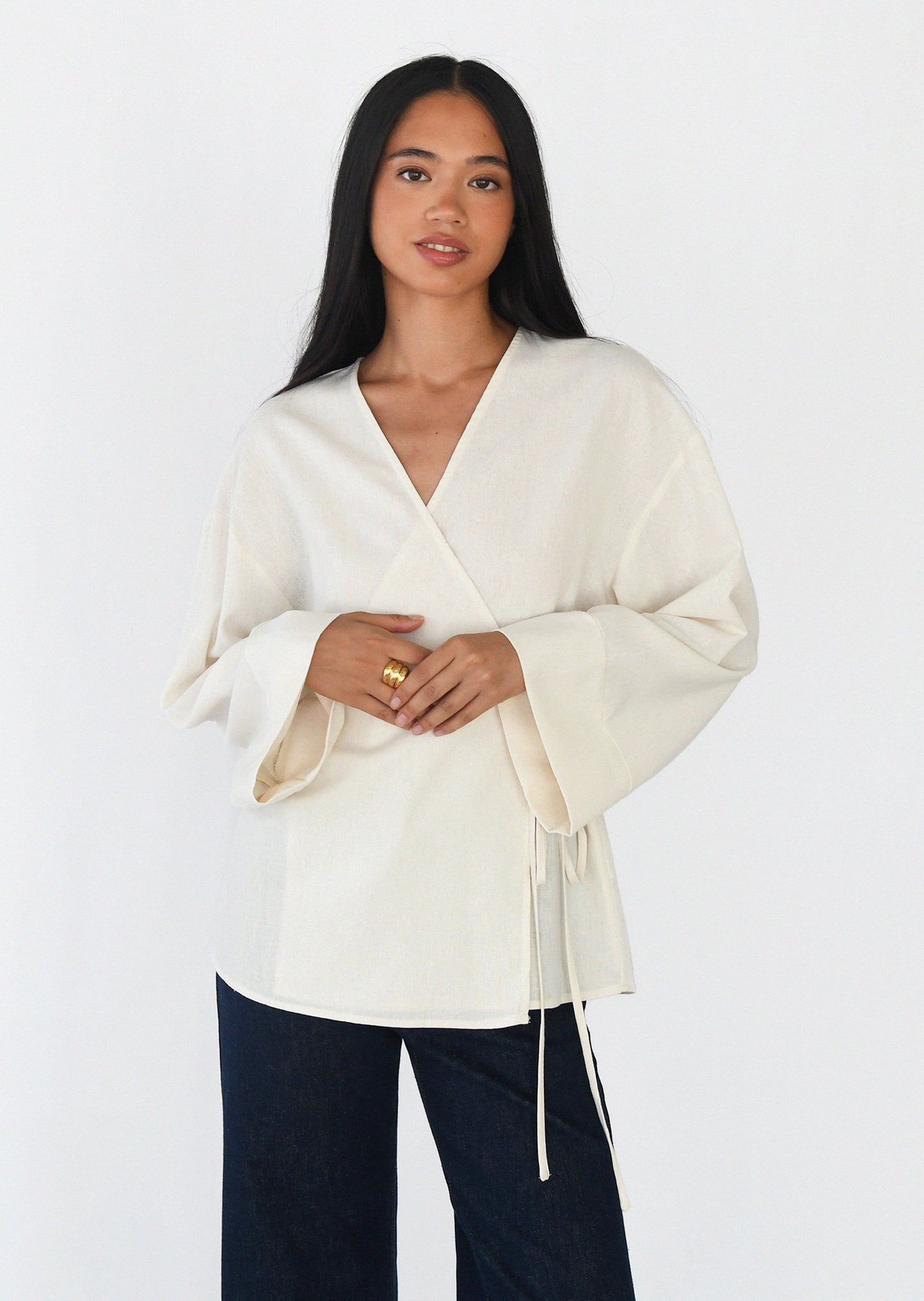 Blouse cache-coeur en lin mélangé